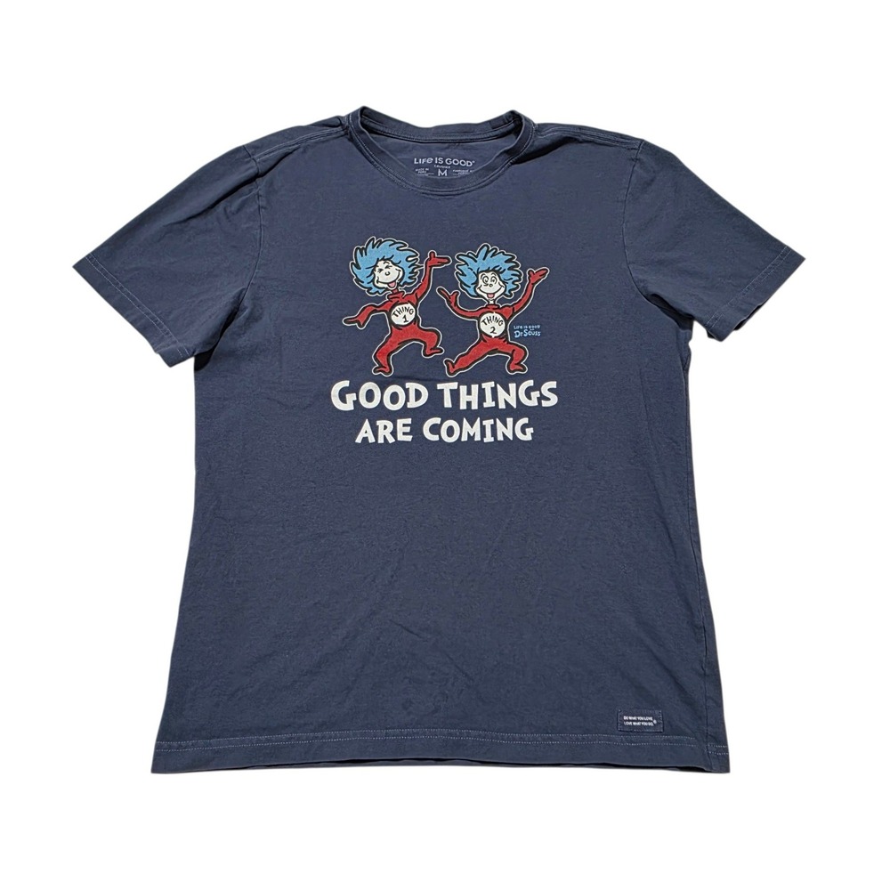 Life Is Good Crusher T-Shirt Mens M Blue Cotton Dr. Seuss Thing 1 Thing 2